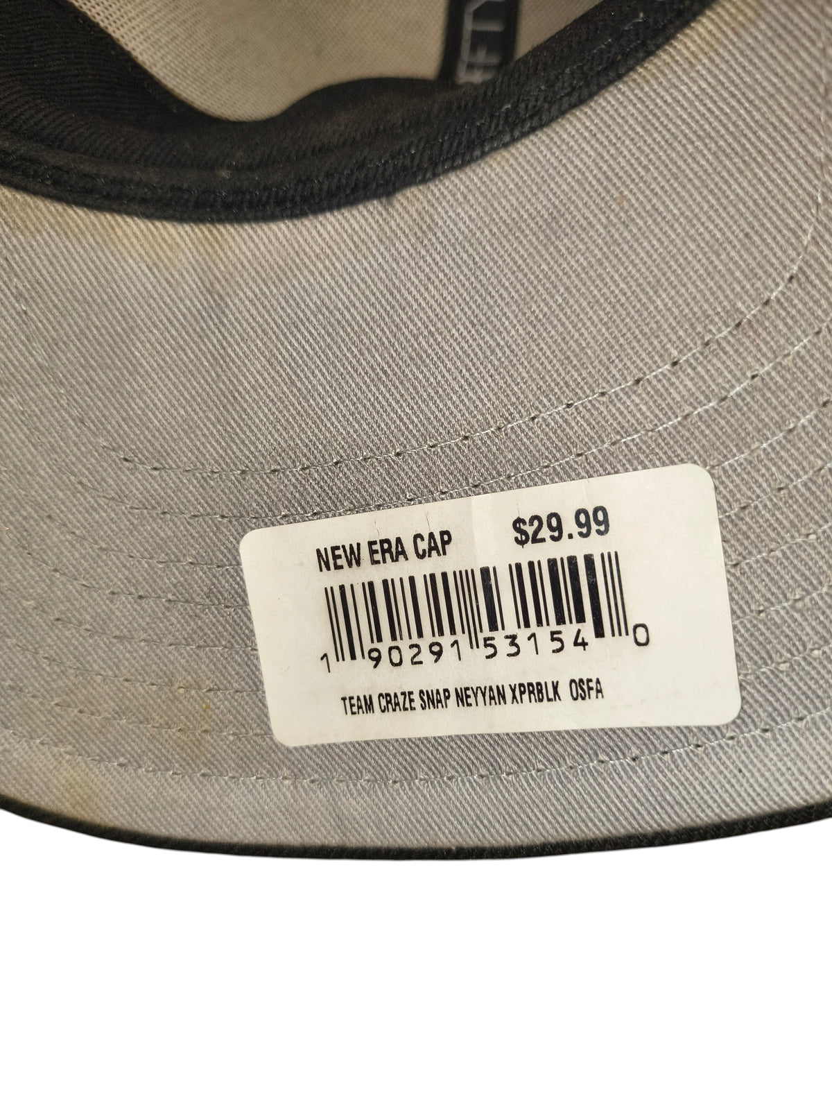 Awsum Thrift New Era New York Yankees snapback hat retail barcode sticker on grey under-visor