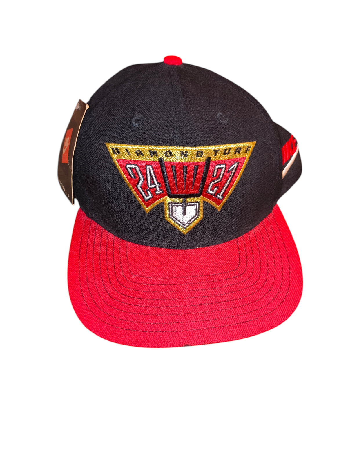 Awsum Thrift vintage 1993 Nike Deion Sanders Diamond Turf wool snapback hat in black and red with embroidered logo