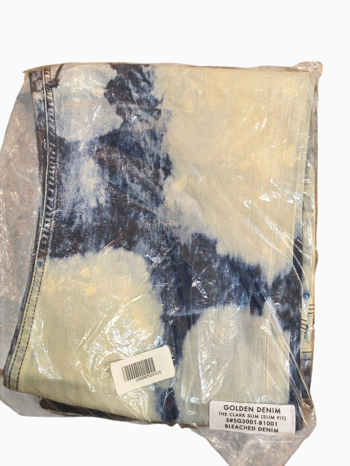 Awsum Thrift Golden Denim The Clark Slim bleached indigo tie-dye jeans in original factory packaging