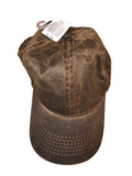 Awsum Thrift Signatures brown distressed faux leather waxed dad hat with curved brim and contrast stitching