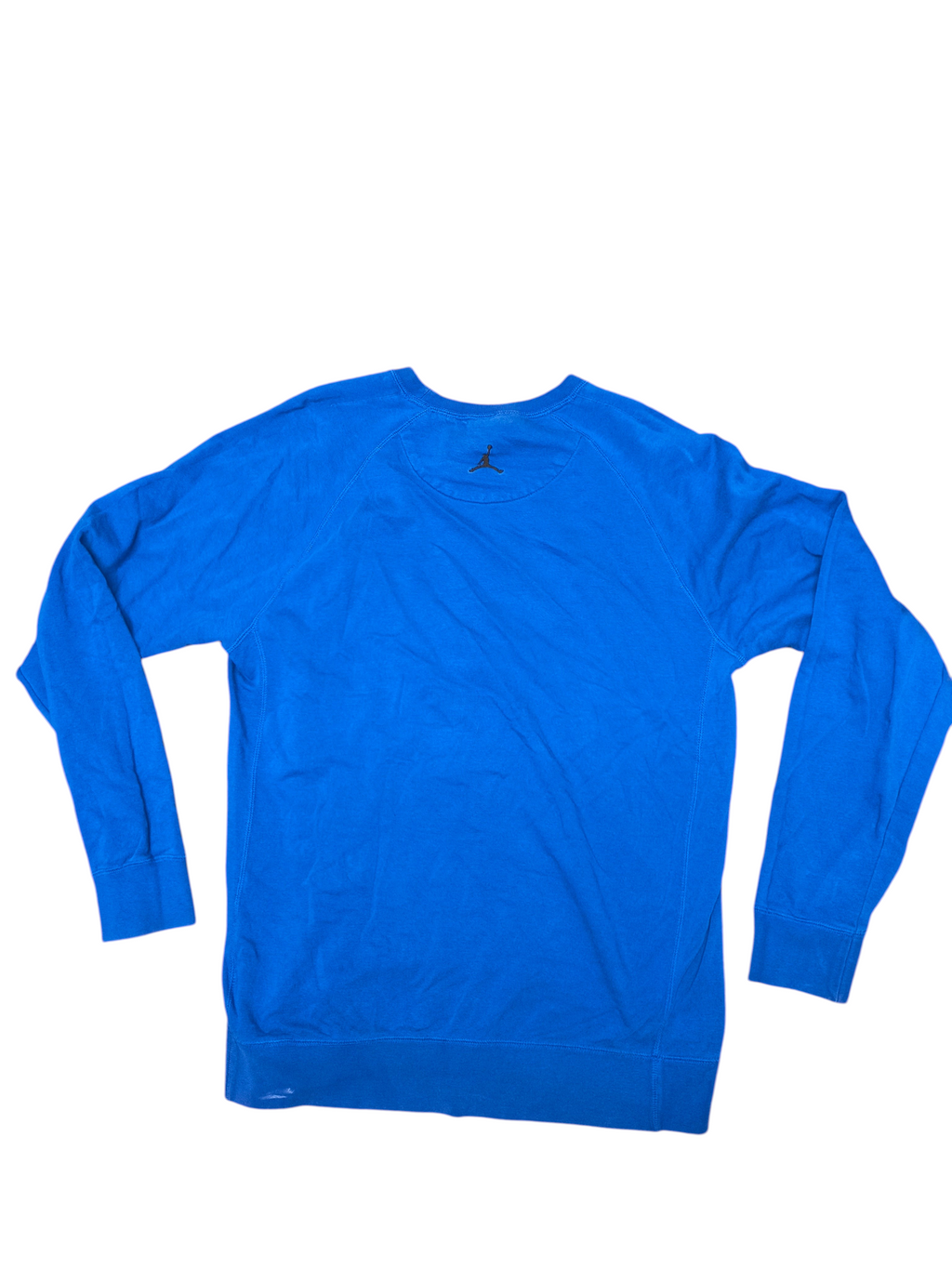 Awsum Thrift blue Jordan long-sleeve crewneck sweatshirt with small Jumpman logo on the back neckline