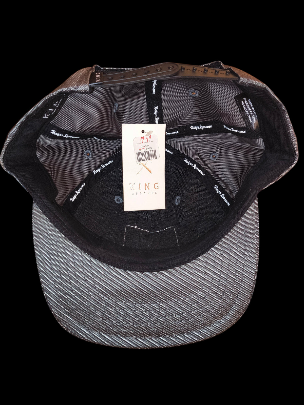 Awsum Thrift King Apparel grey snapback hat with interior branding and original price tag