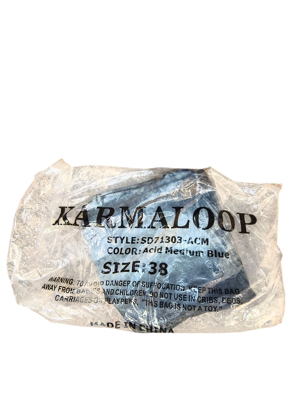 Awsum Thrift Scout Denim acid dark blue slim jeans in original Karmaloop plastic packaging, size 38W.