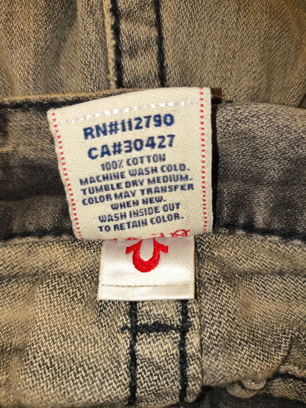 Vintage True Religion Joey Big T Flare Jeans Gray Acid Wash 38x33 Made In USA