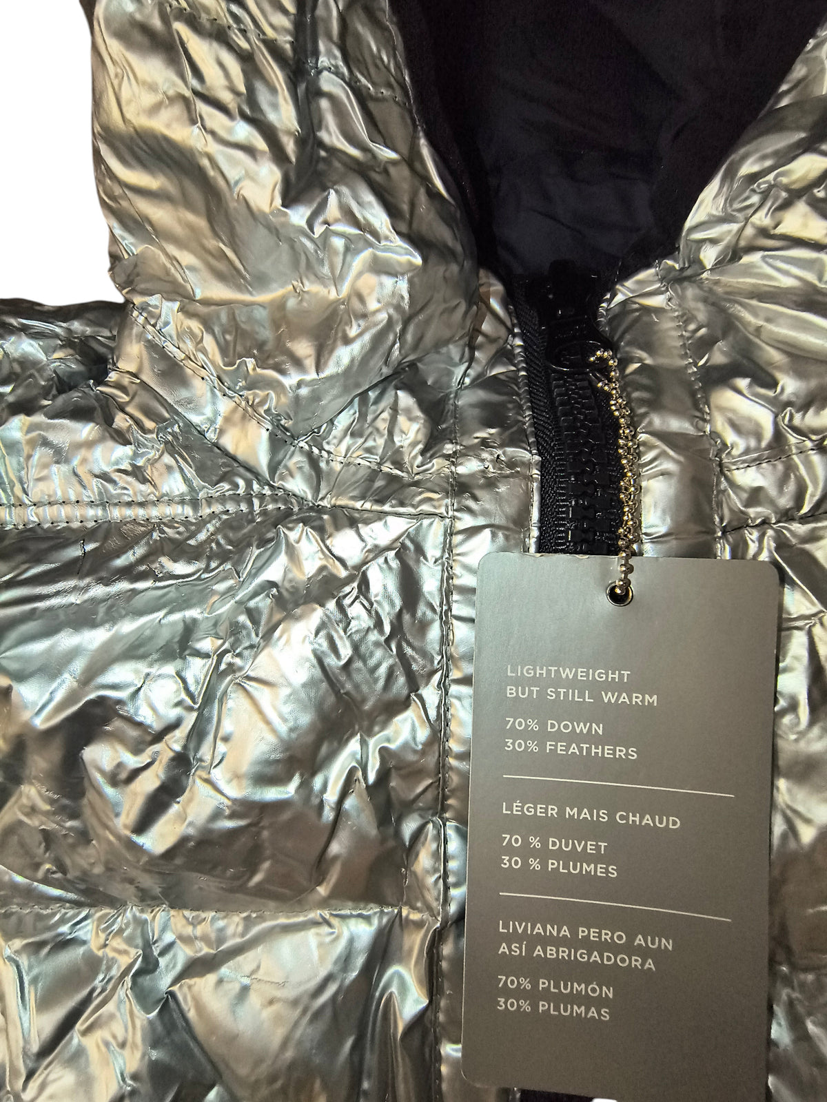 Awsum Thrift American Eagle metallic silver foil puffer jacket with down and feather fill tag