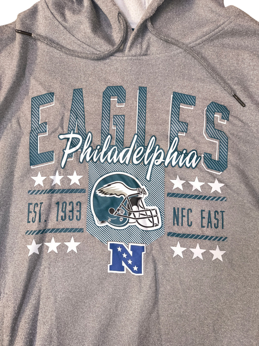 Awsum Thrift heather gray Philadelphia Eagles NFL fleece hoodie with graphic helmet print and teal accents