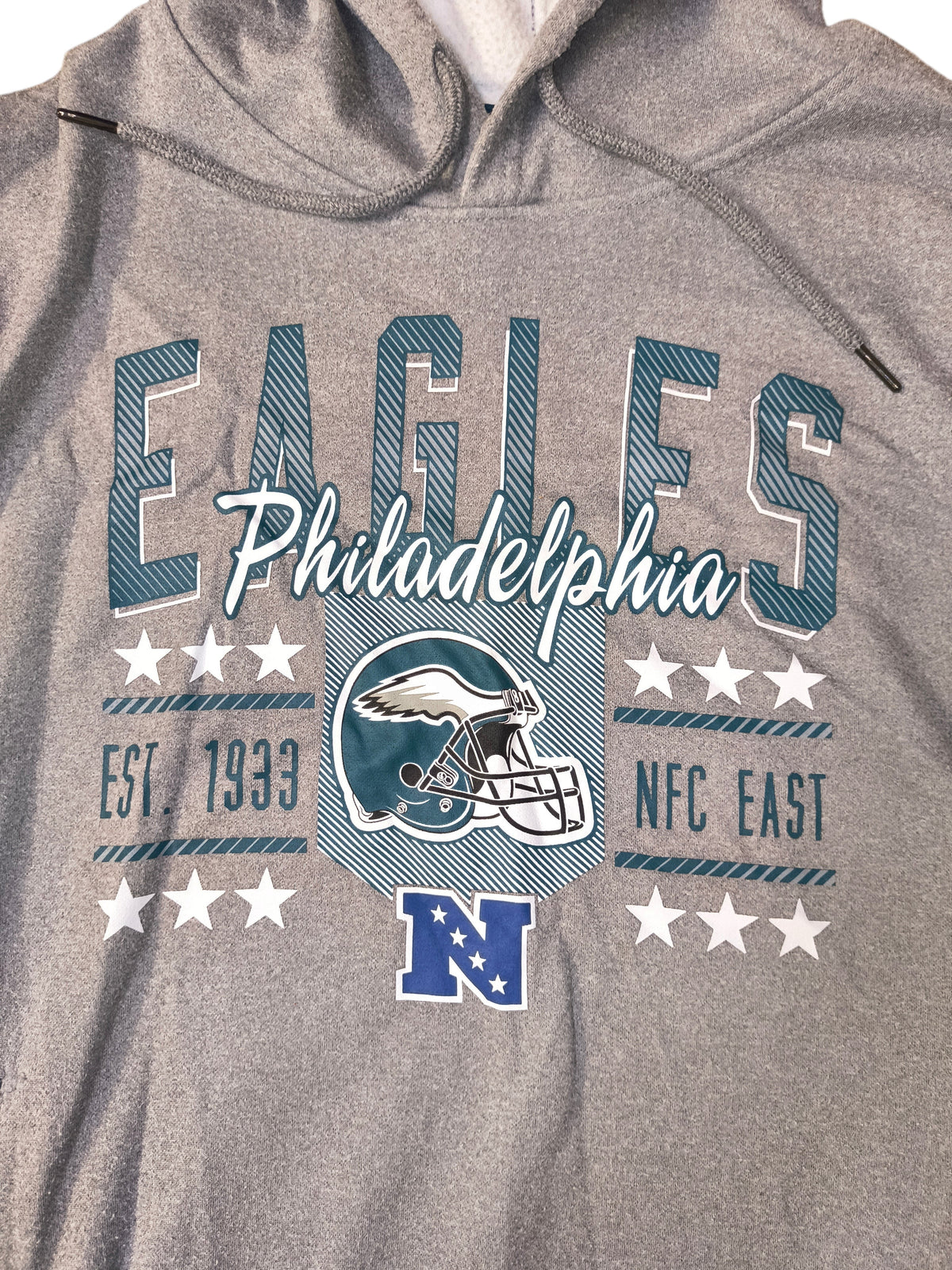 Awsum Thrift heather gray Philadelphia Eagles NFL fleece hoodie with graphic helmet print and teal accents
