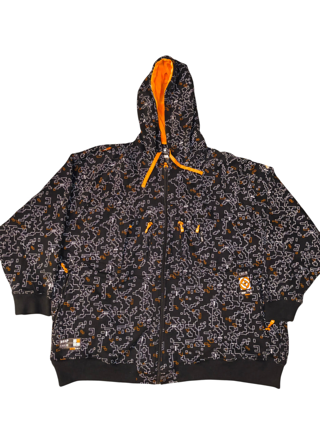 Awsum Thrift vintage Akademiks Y2K black and yellow pixelated fleece zip-up jacket with tactical patches