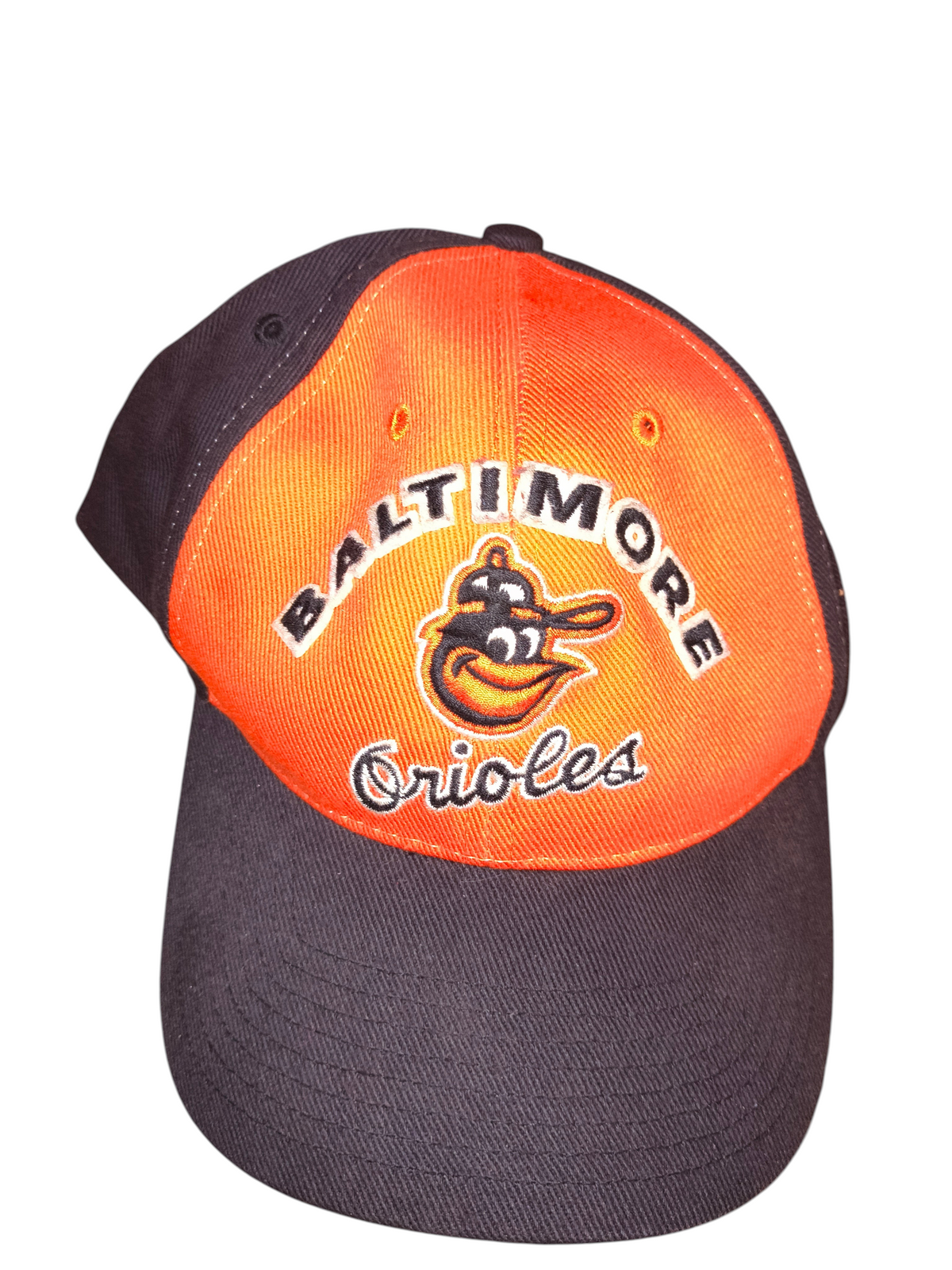 Awsum Thrift vintage Baltimore Orioles Cooperstown hat featuring an orange and black two-tone design with bird logo.