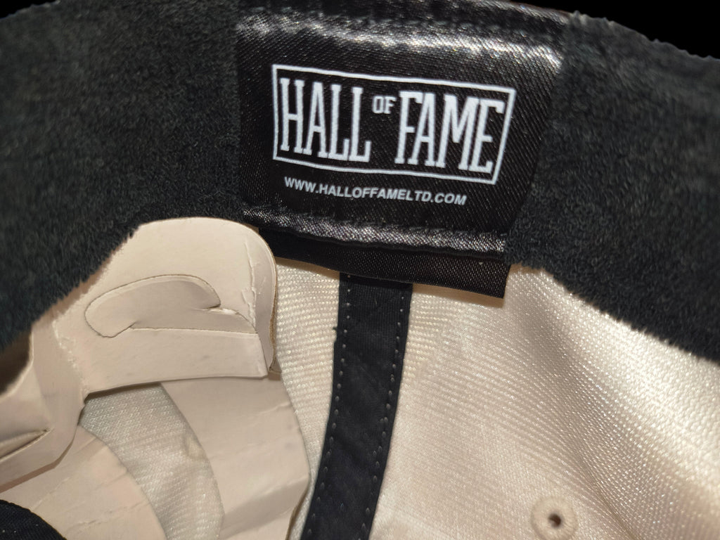 Awsum Thrift Hall of Fame hat interior showing black terry cloth sweatband and brand label