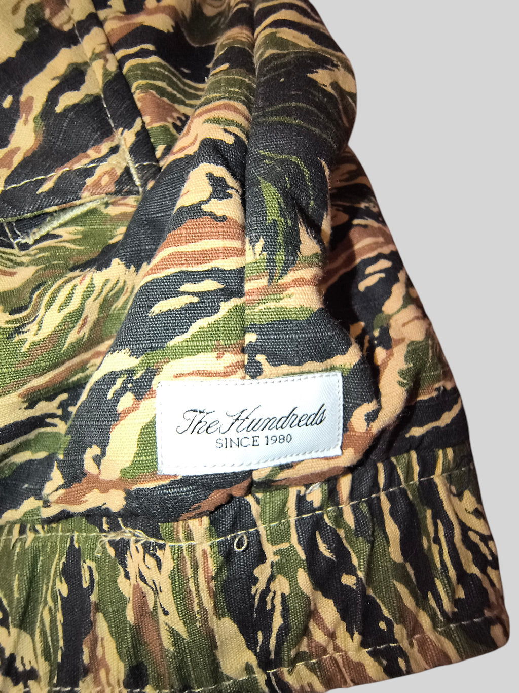 Awsum Thrift The Hundreds tiger stripe camouflage jacket with branded white woven label detail