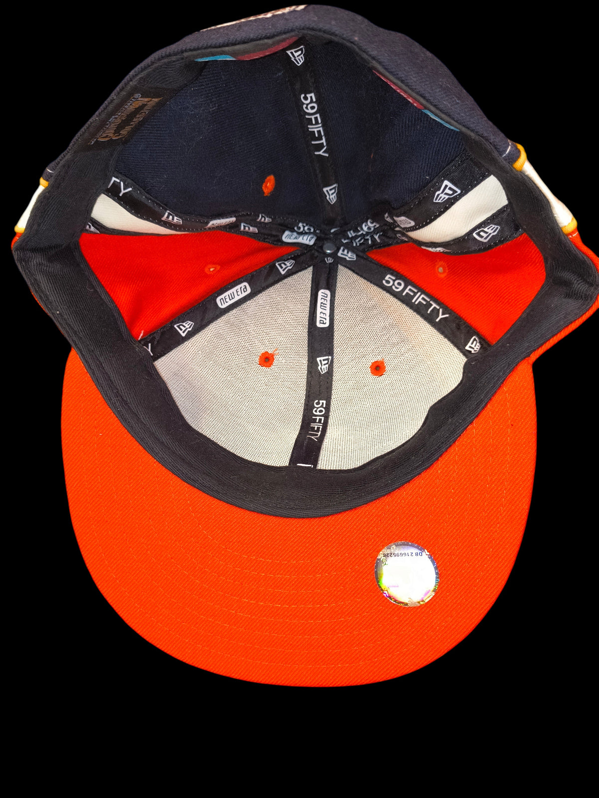 Awsum Thrift vintage New Era Houston Astros 59FIFTY fitted hat interior showing branding and MLB holographic sticker
