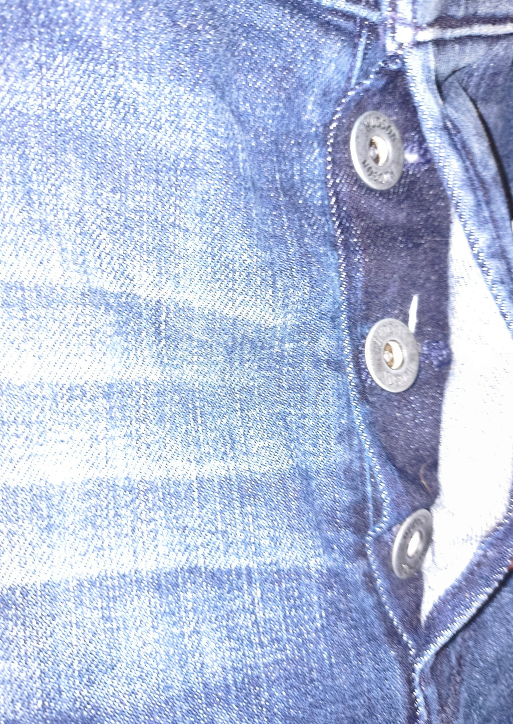 Awsum Thrift Hudson Jeans in dark blue denim with silver button fly closure