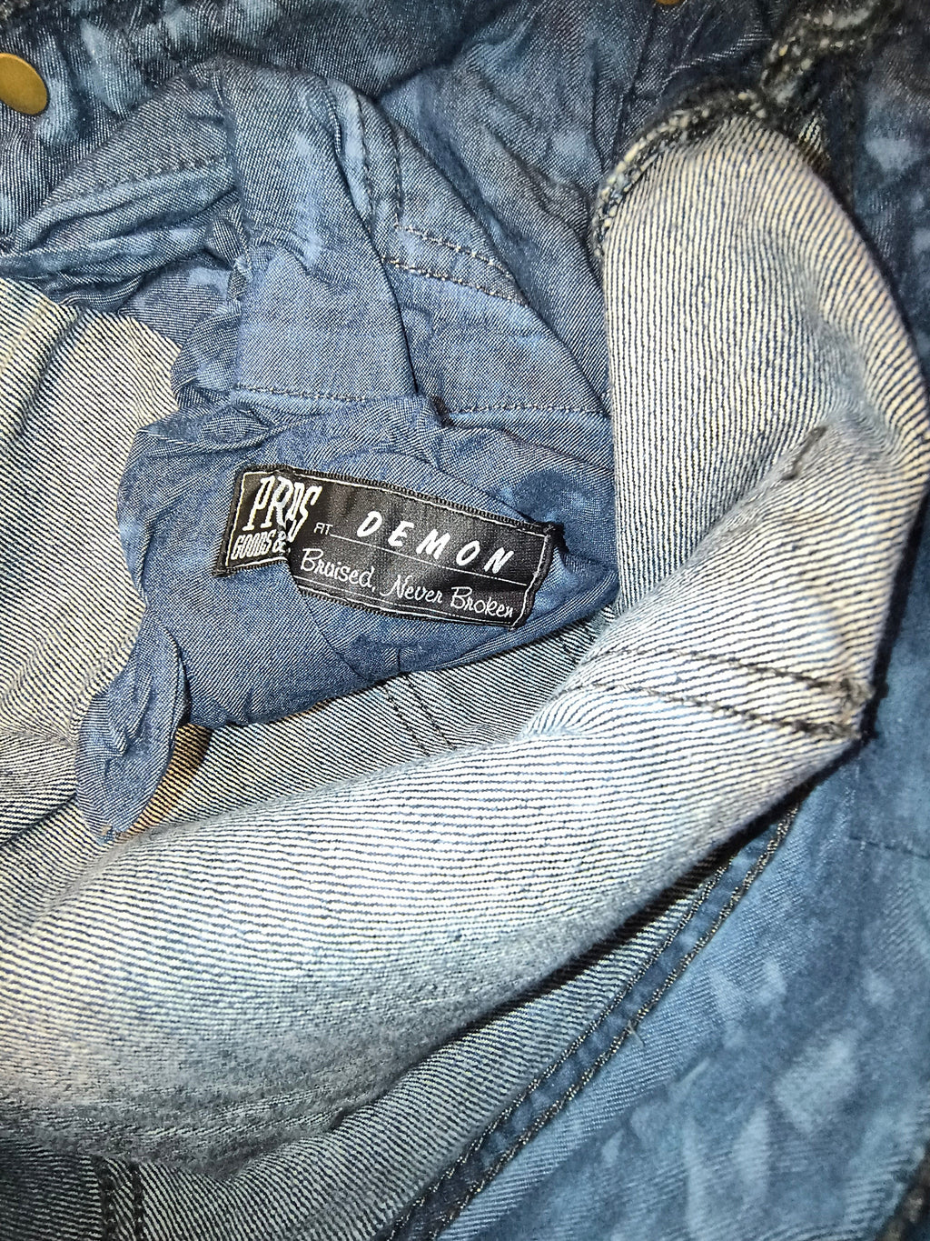 Awsum Thrift PRPS Demon fit blue denim jeans with interior brand label detail