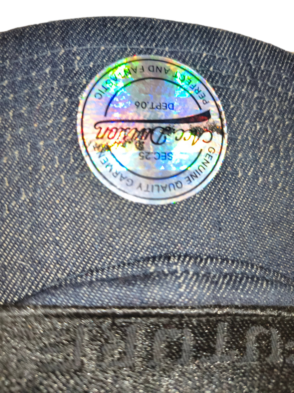 Awsum Thrift holographic circular sticker label with text reading Genuine Quality Garment and Perfect and Fantastic