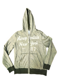 Awsum Thrift olive green heather fleece full-zip hoodie with cream Aéropostale collegiate lettering and drawstrings