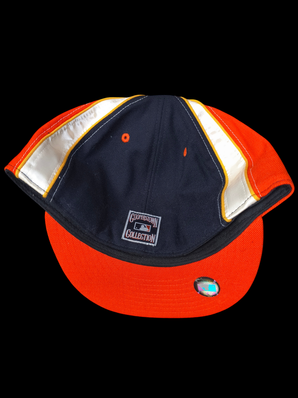 Awsum Thrift vintage New Era Houston Astros Cooperstown Collection fitted hat with navy, orange, and white panels.