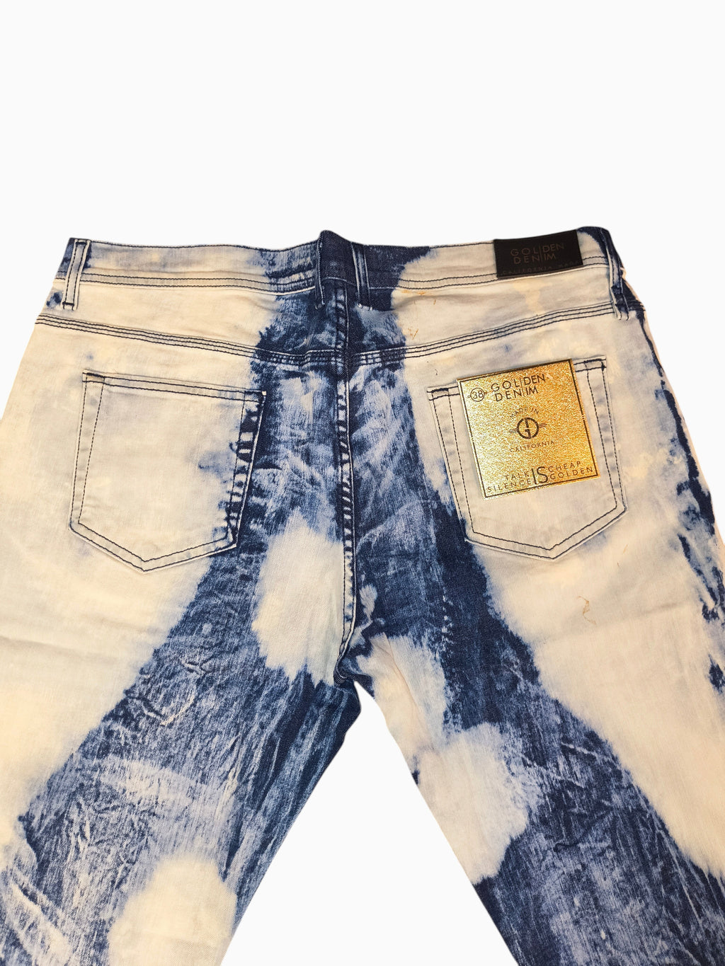 Golden Denim The Clark Slim Bleached Indigo Tie-Dye Jeans - Men's 38W (NWT/Flaw)