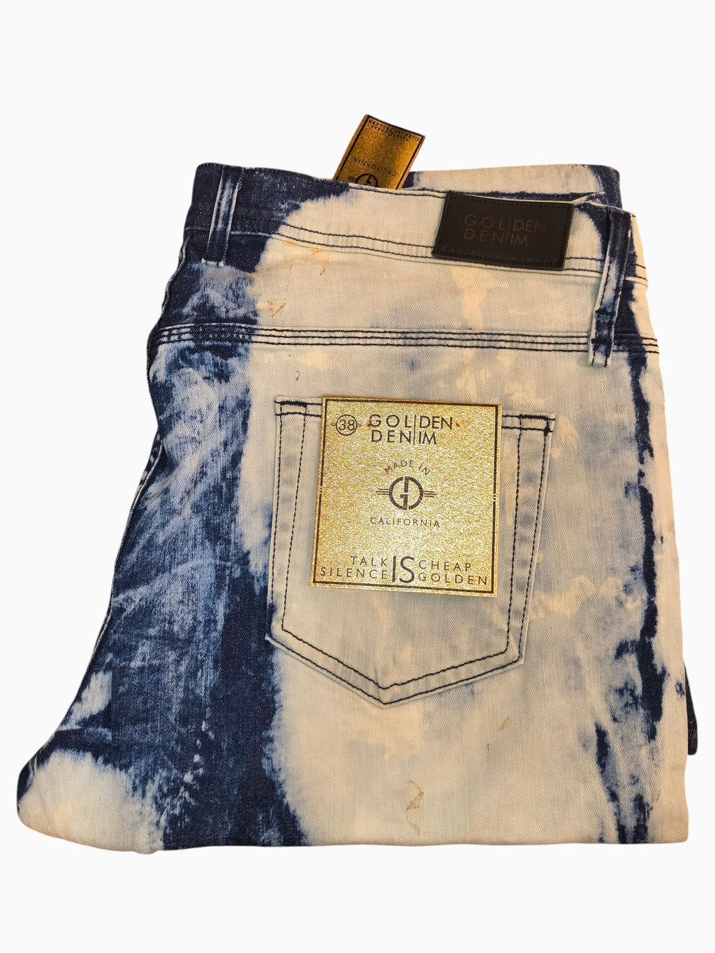Golden Denim The Clark Slim Bleached Indigo Tie-Dye Jeans - Men's 38W (NWT/Flaw)