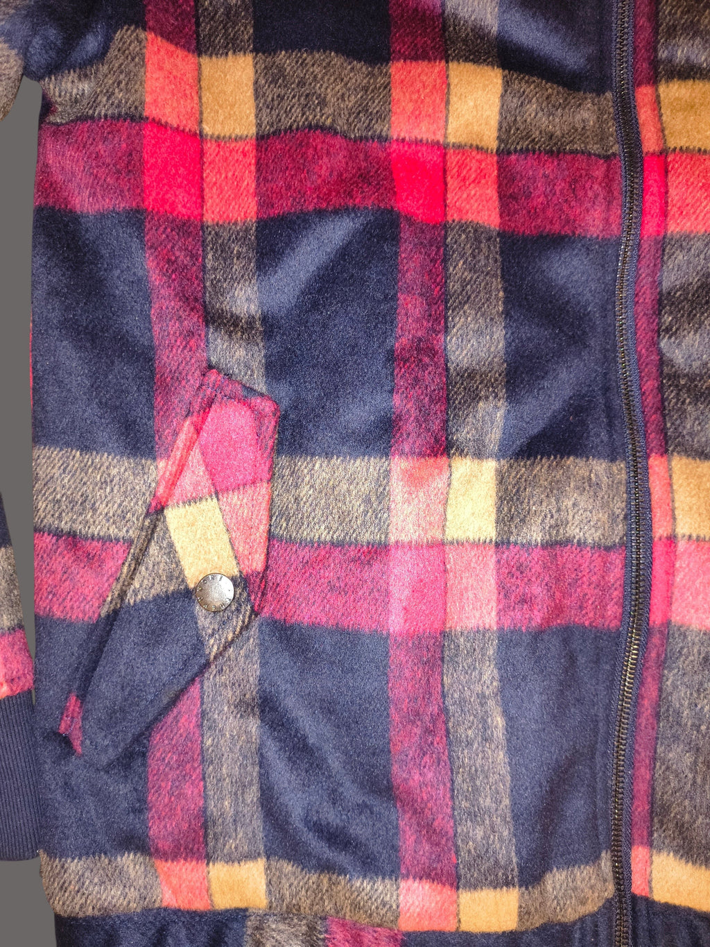 The Hundreds Plaid Sherpa Collar Bomber Jacket - Navy / Red - Men's Large (VGUC)