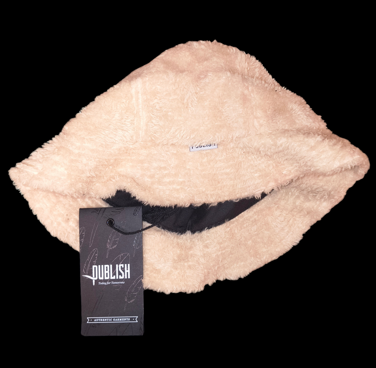 Awsum Thrift Publish Brand Dario cream fleece bucket hat with original retail tags attached