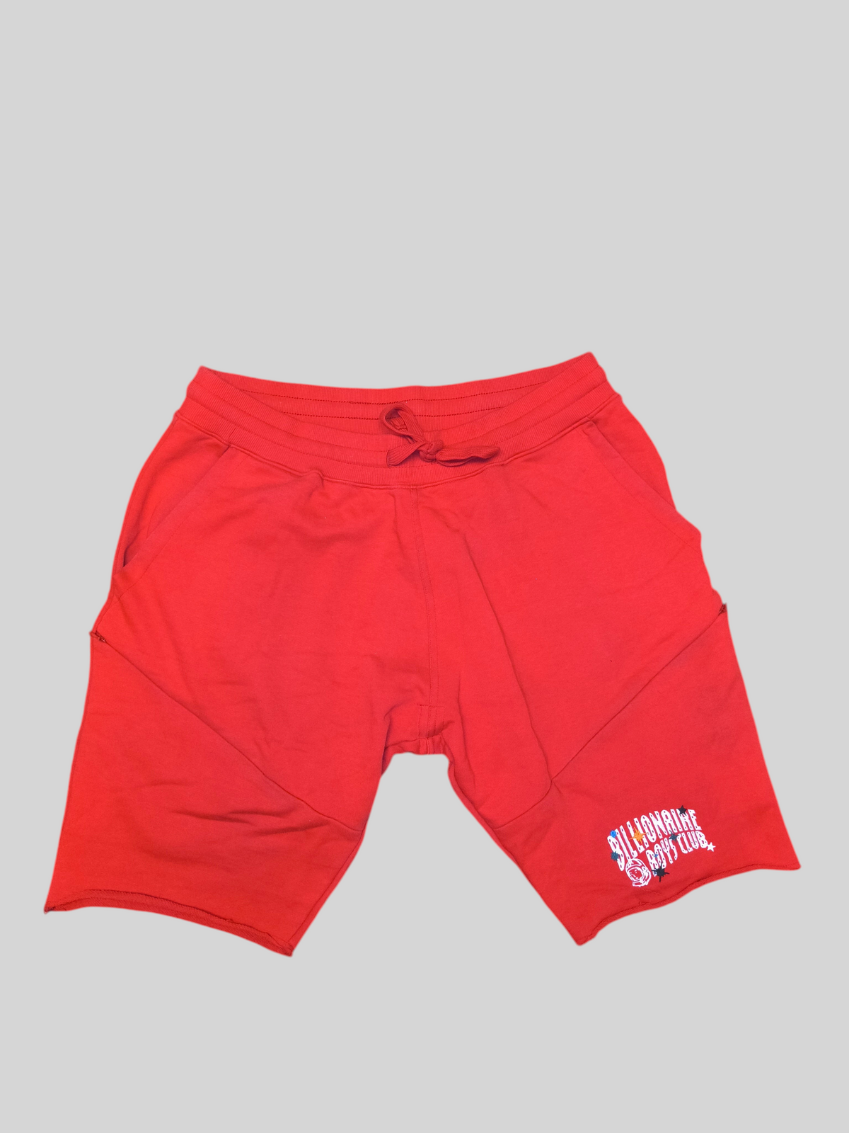 Awsum Thrift red Billionaire Boys Club cotton sweat shorts with drawstring waist and logo graphic