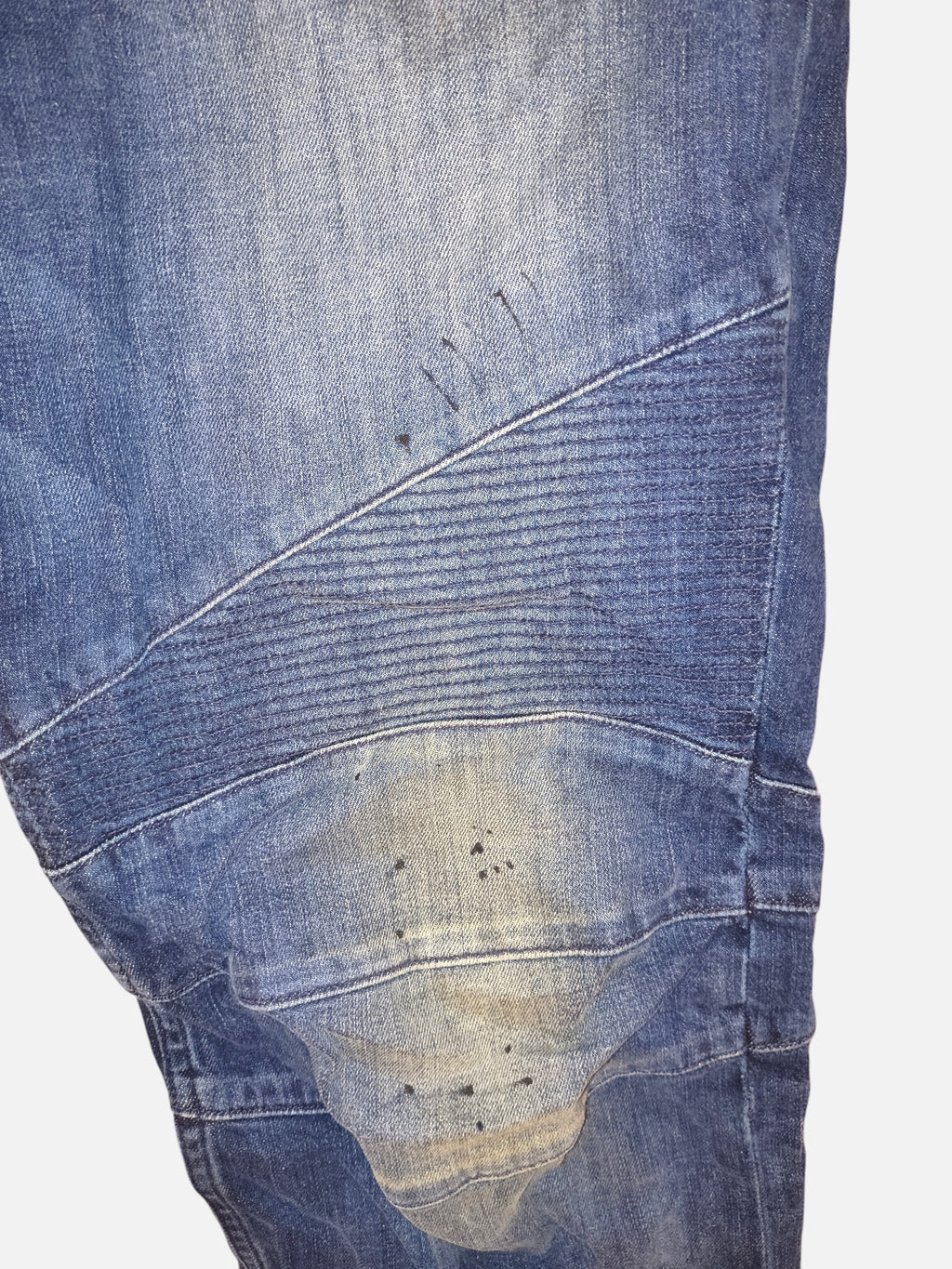Awsum Thrift Hudson Jeans size 40 in blue denim with ribbed moto knee detailing and distressed wash finish