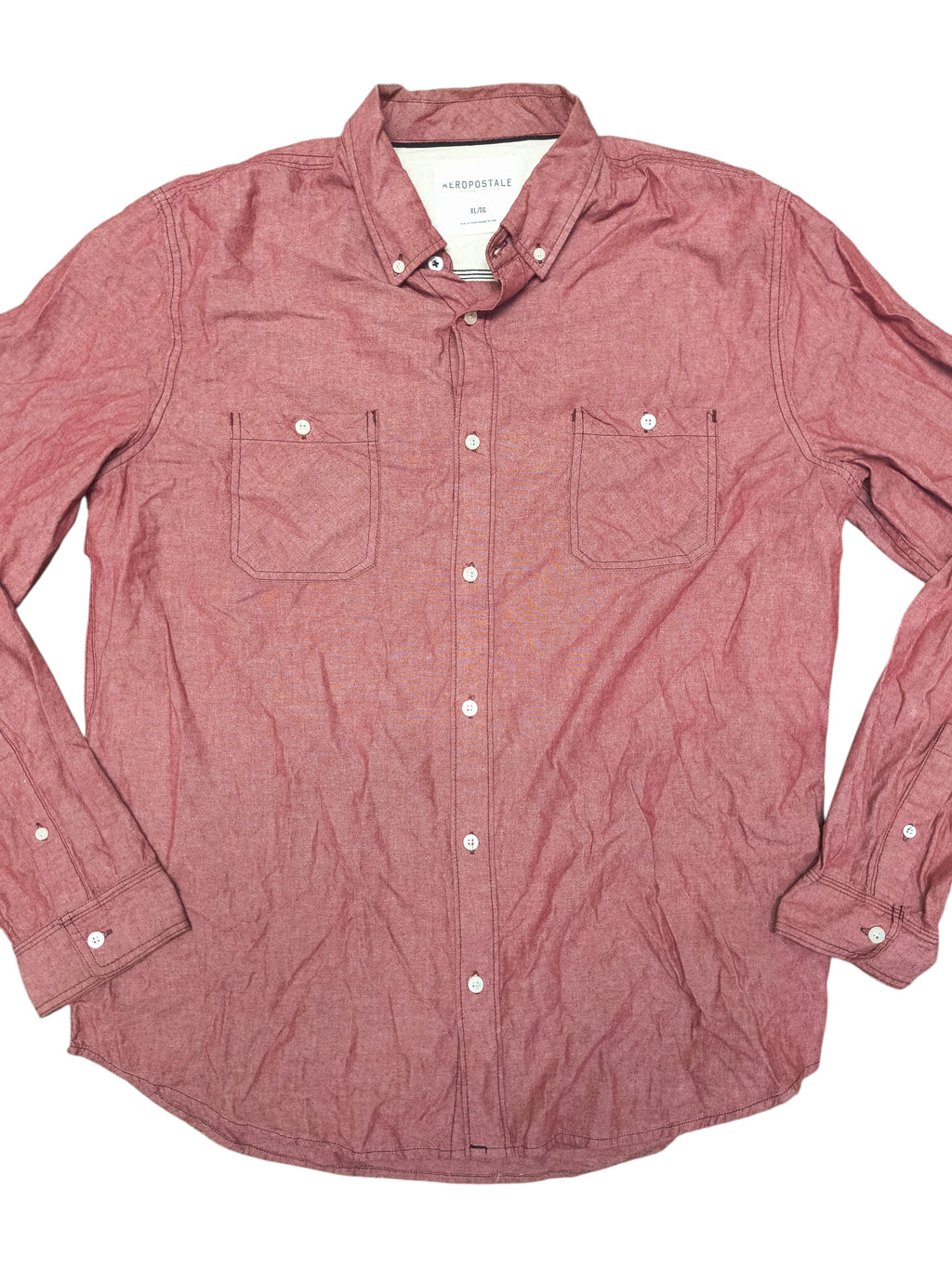Aéropostale Solid Coral Red Chambray Long Sleeve Button-Down Shirt - Men's XL (GUC/Flaw)