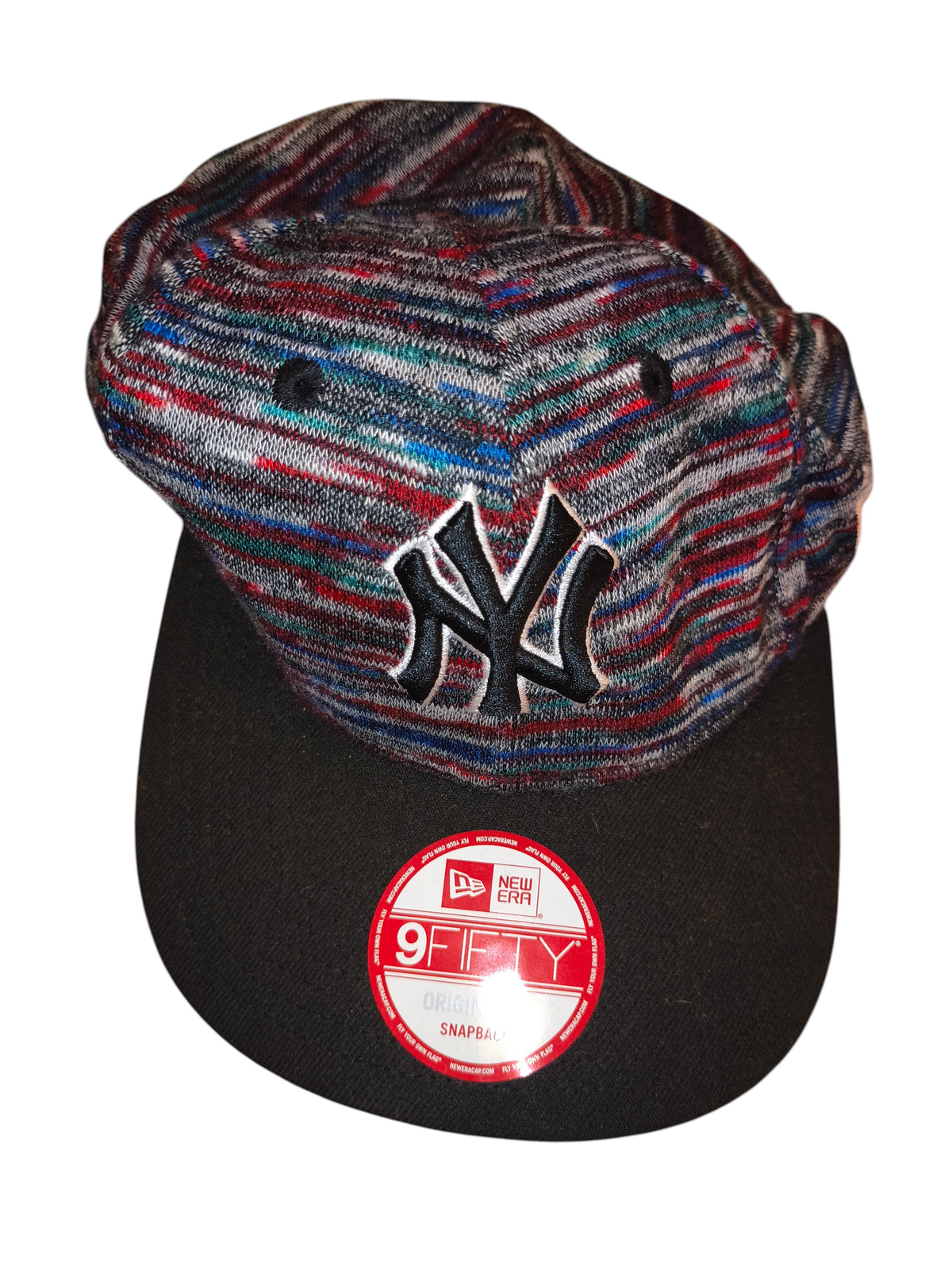 Awsum Thrift New Era 9FIFTY New York Yankees snapback hat with a multi-color space-dye crown and black flat brim.