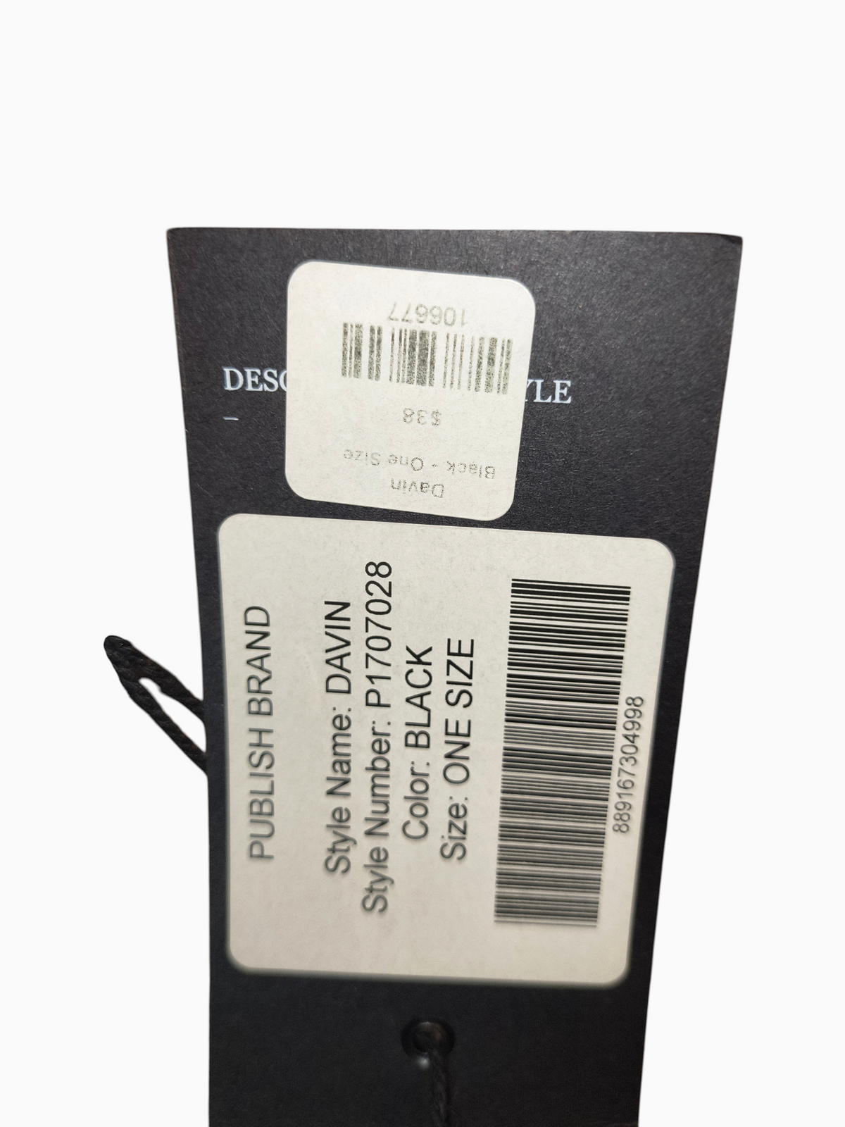 Awsum Thrift Publish Brand Davin hat retail tag showing black color and style details