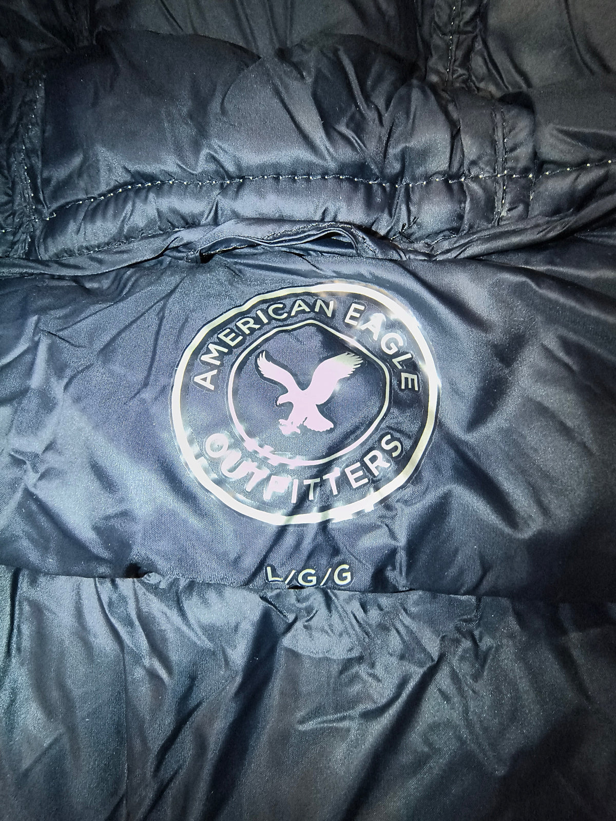 American Eagle Metallic Silver Hooded Foil Puffer Jacket - Men's L (EUC)