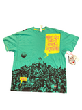 Awsum Thrift Akademiks teal cotton crewneck t-shirt with Y2K crowd-surfing graphic and Hey Dad speech bubble print