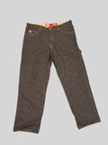 Awsum Thrift Ecko carpenter jeans in dark grey denim with a red button and branded waistband label