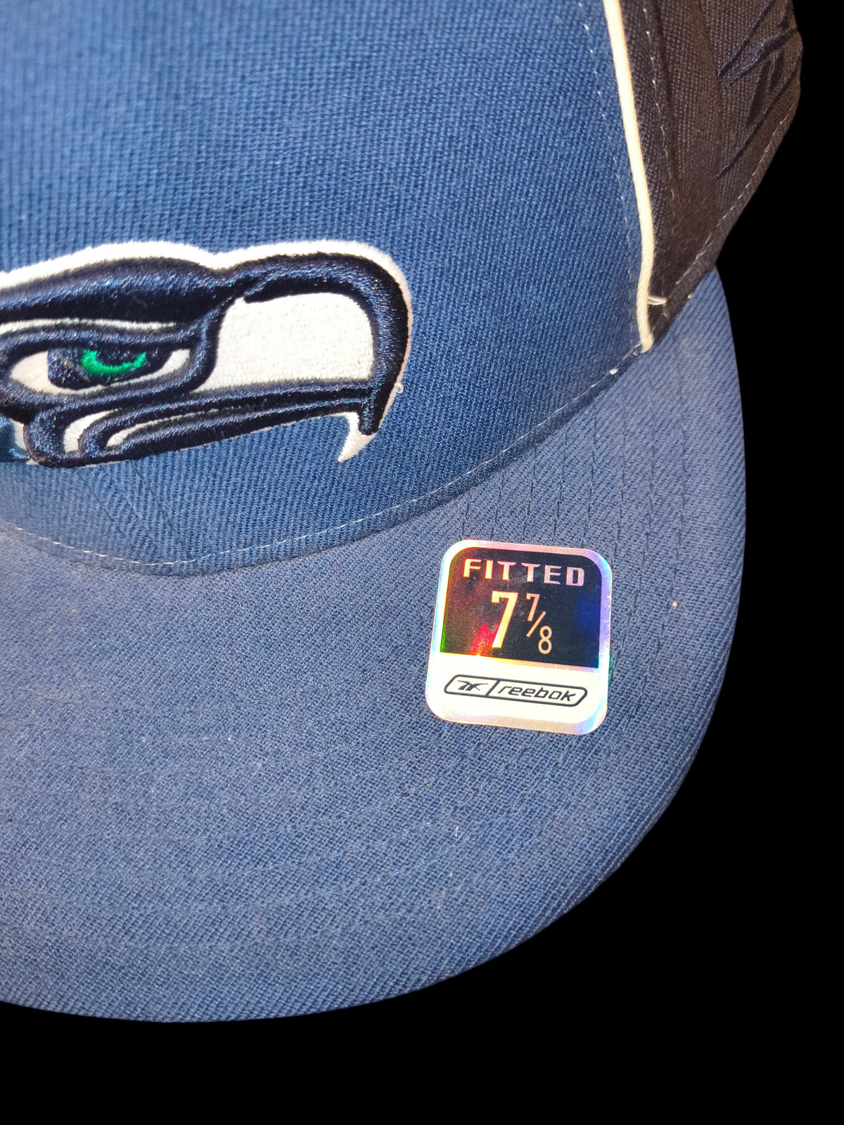 Awsum Thrift vintage Reebok Seattle Seahawks NFL Equipment fitted hat in navy and slate blue with logo embroidery.