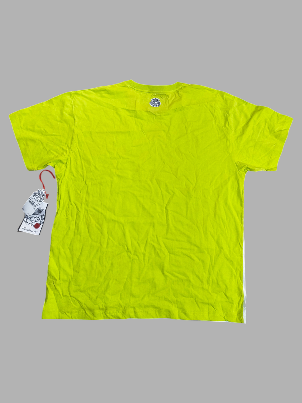 Awsum Thrift Akademiks lime green heavyweight cotton t-shirt with back neck heritage shield logo and original tags