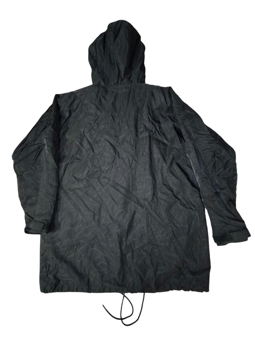 Awsum Thrift Publish Brand matte black longline hooded parka jacket with fishtail hem and adjustable drawstrings