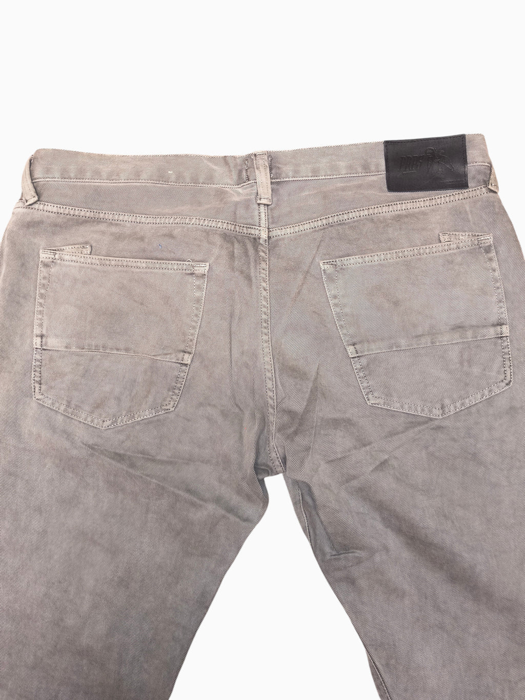 Awsum Thrift PRPS gray denim jeans featuring a back leather brand patch and classic five-pocket design
