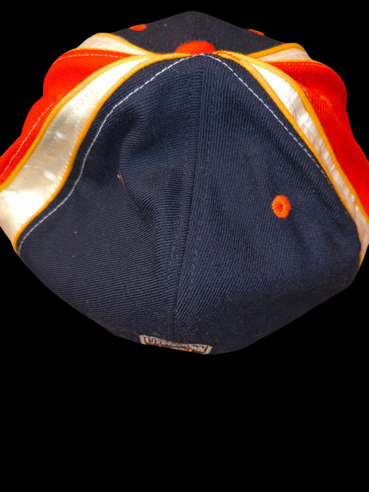 Awsum Thrift vintage New Era Houston Astros Cooperstown 59FIFTY fitted hat in navy blue and orange with white stripes
