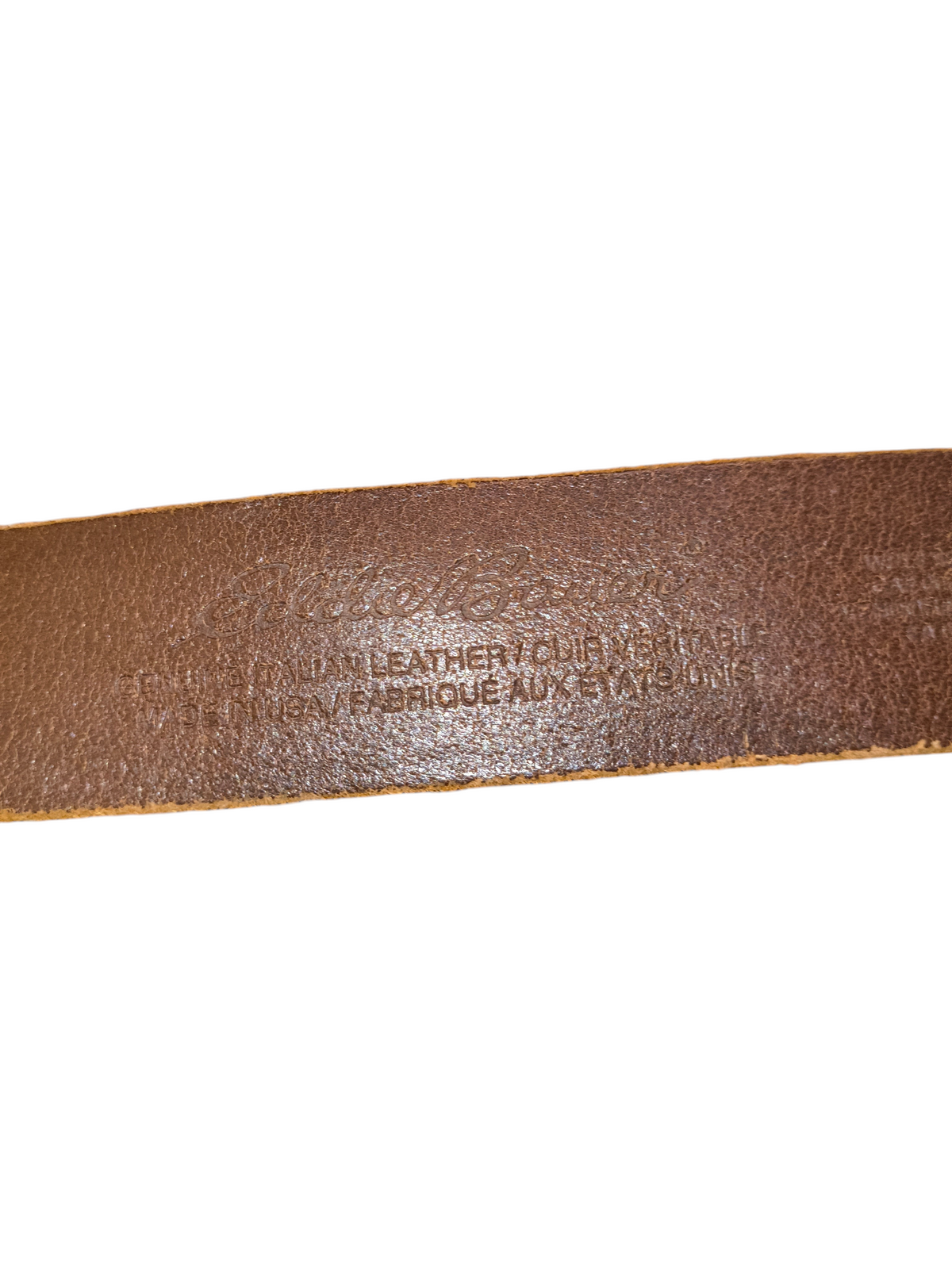 Awsum Thrift vintage Eddie Bauer dark brown Italian leather belt strap with embossed logo detail