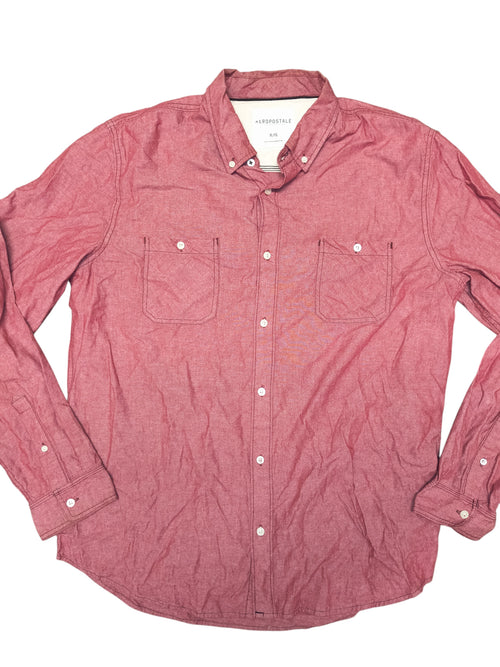 Awsum Thrift Aeropostale red button-up shirt with two chest pockets and long sleeves