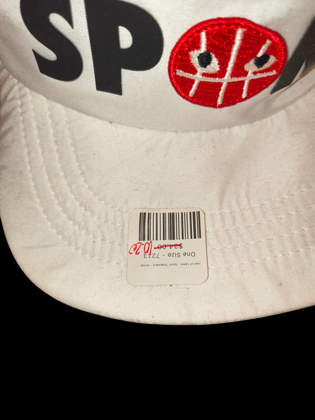 Awsum Thrift white Hall of Fame strapback hat with embroidered SPORT text and red basketball graphic on the visor