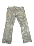 Awsum Thrift True Religion camo print jeans in a faded grey and blue tie-dye wash with a classic five-pocket design.