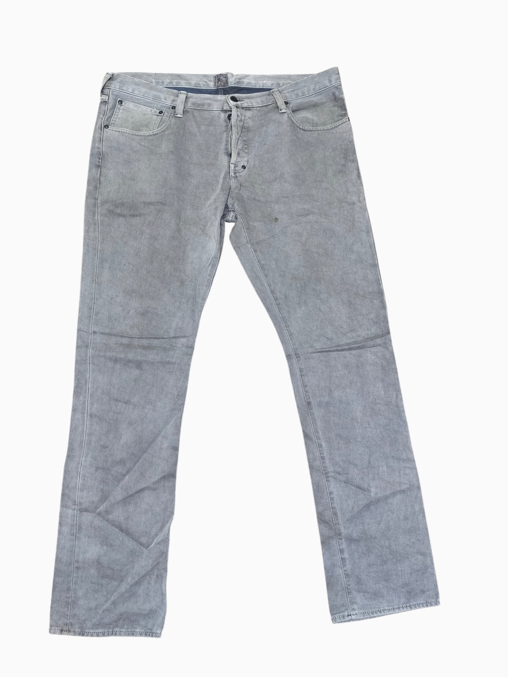 Awsum Thrift PRPS gray denim jeans with a classic five-pocket design and button fly closure.