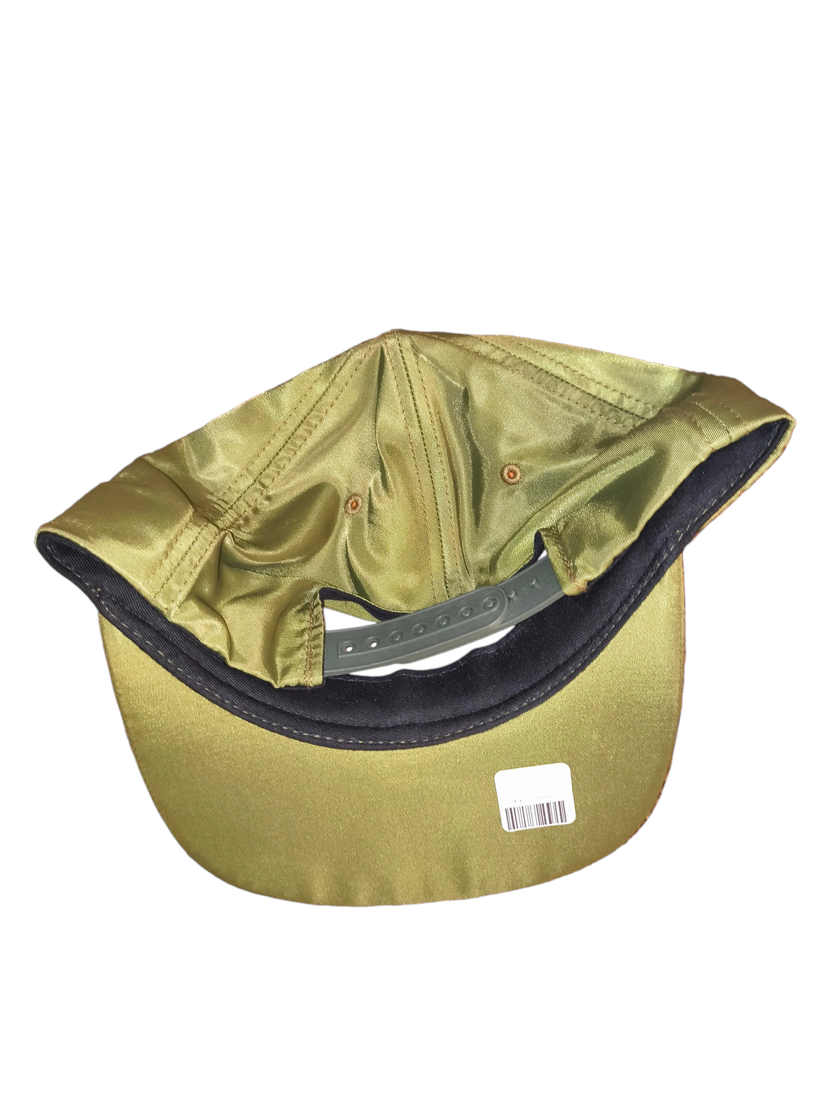 Awsum Thrift Black Scale olive green nylon flight satin snapback hat with adjustable strap and orange interior lining