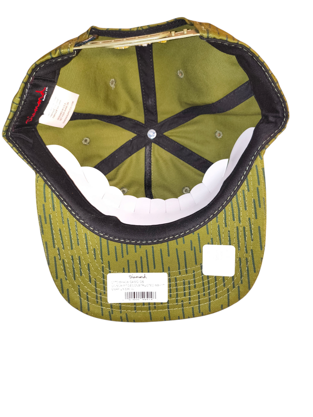 Awsum Thrift Diamond Supply Co. olive green rain camo snapback hat with interior view and retail tags