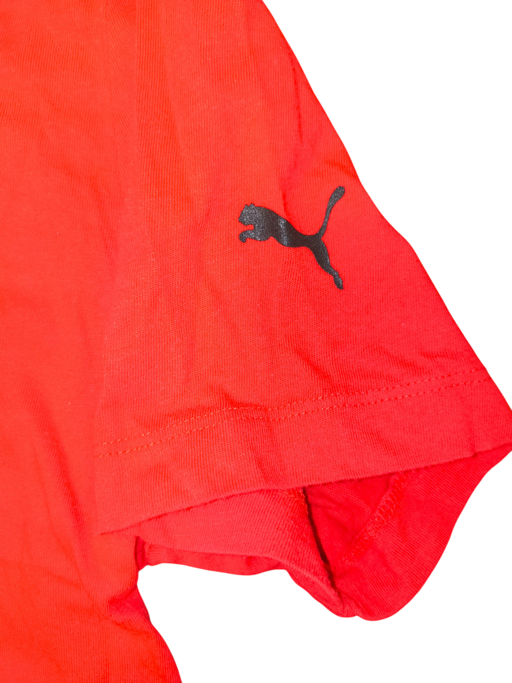 Awsum Thrift red Puma tee with a black leaping cat logo on the sleeve