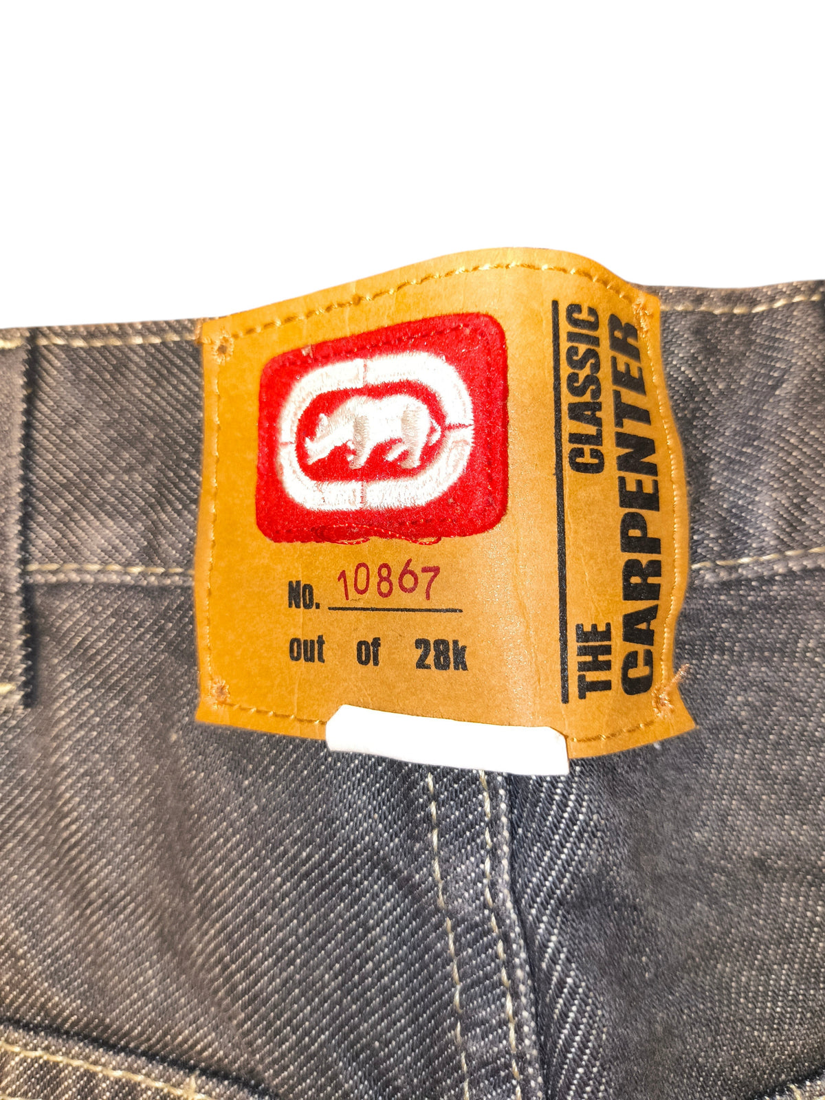 Awsum Thrift Ecko Jeans classic carpenter denim patch with red rhino logo and limited edition numbering