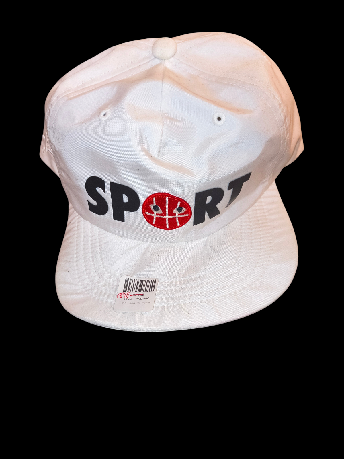 Awsum Thrift white Hall of Fame strapback hat with SPORT embroidery and red basketball graphic on structured crown