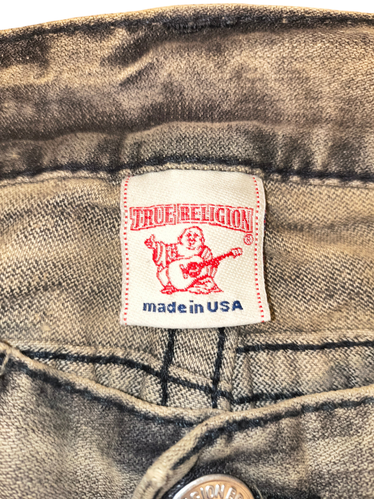 Vintage True Religion Joey Big T Flare Jeans Gray Acid Wash 38x33 Made In USA