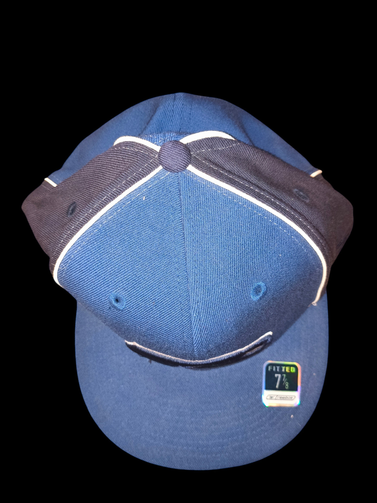 Awsum Thrift vintage Reebok NFL Equipment Seattle Seahawks fitted hat in navy and slate blue with white piping.